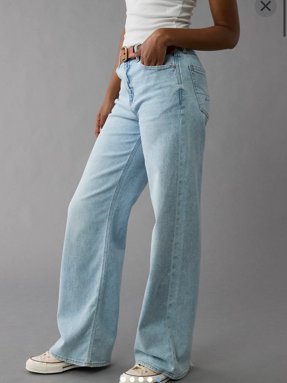 New ! American Eagle Stretch Super High-Waisted Baggy Wide-Leg Jean Salty Air 6S - Picture 6 of 14